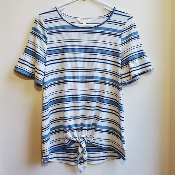 LC Lauren Conrad Blue & White Striped Tie-Front Shirt Size Small - Picture 6 of 15